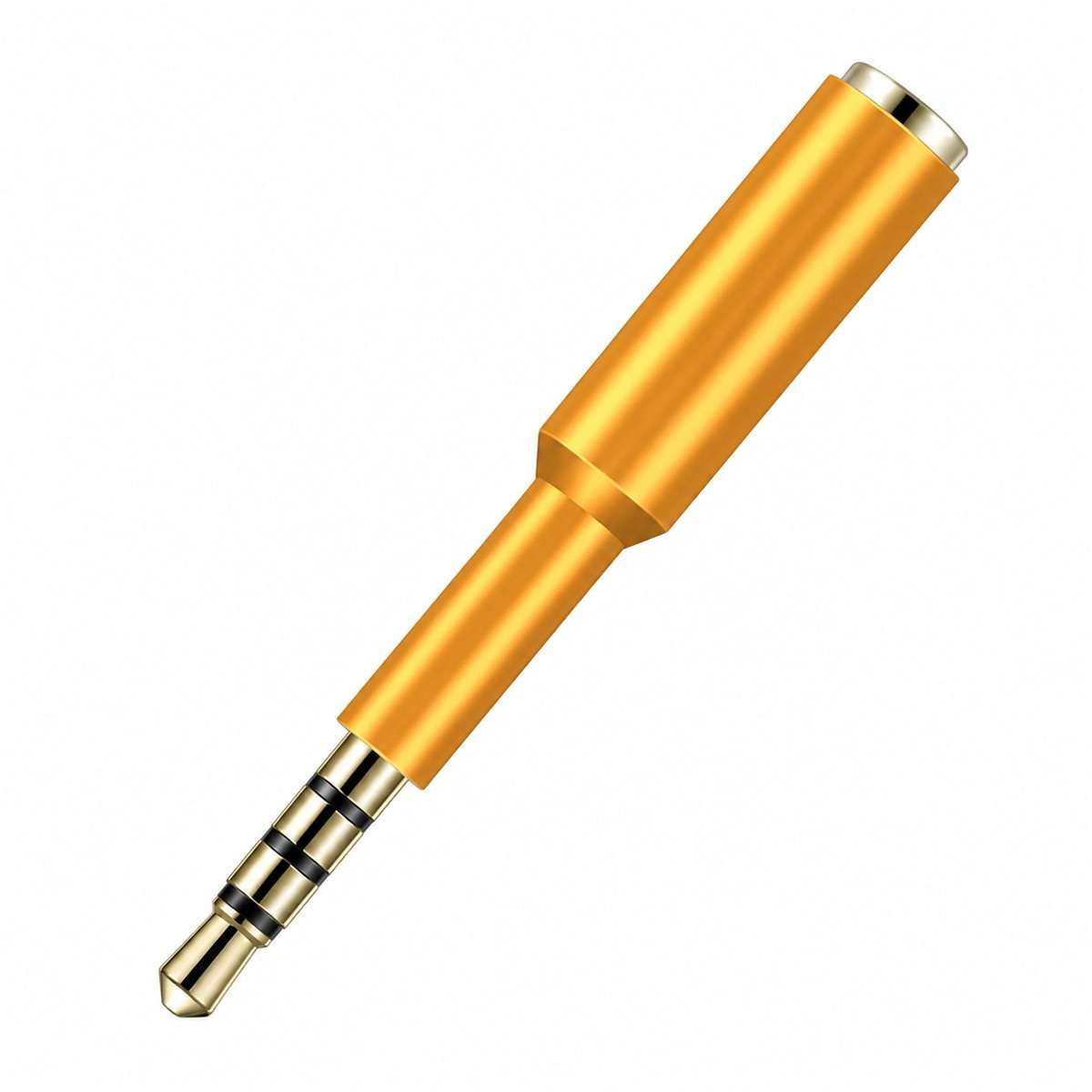 Gold 3.5mm 4-pole male-to-female audio jack extender on white